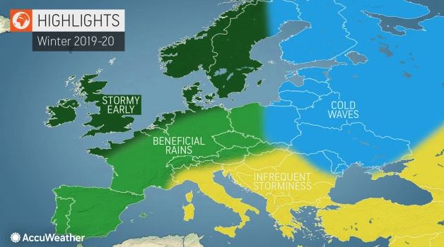 Prognoza pogody na zimę. Cztery strefy nad Europą