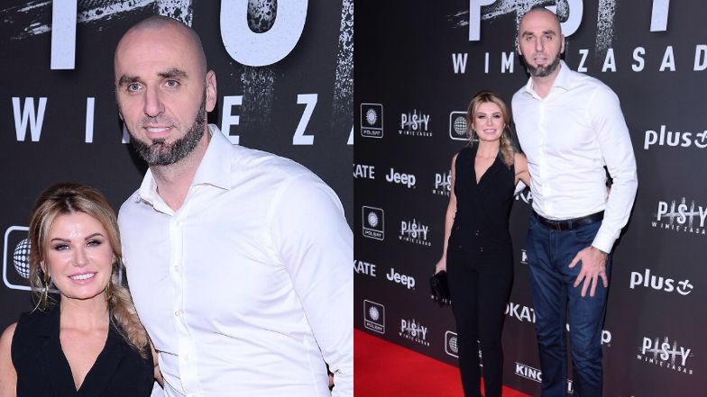 Marcin Gortat w śnieżnobiałej koszuli pozuje z ukochaną Żanetą na premierze filmu "Psy 3" (FOTO)