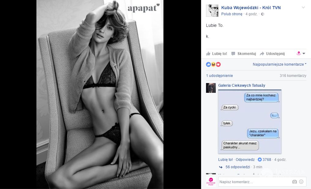 Kuba Wojewódzki opublikował zdjęcie Renaty Kaczoruk w seksownej bieliźnie!