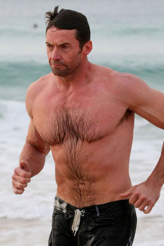 Hugh Jackman goes for a swim in the ocean at Sydney's famous Bondi Beach after an early morning training session on Sept. 27. 