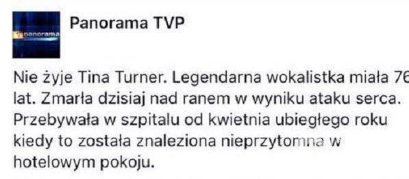Panorama uśmierciła Tinę Turner