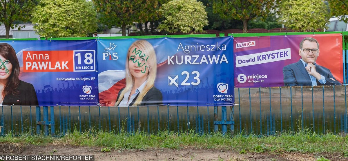 Wybory parlamentarne 2019. Zniszczono plakaty kandydatów PiS. Swastyki i napisy "Nazi raus"