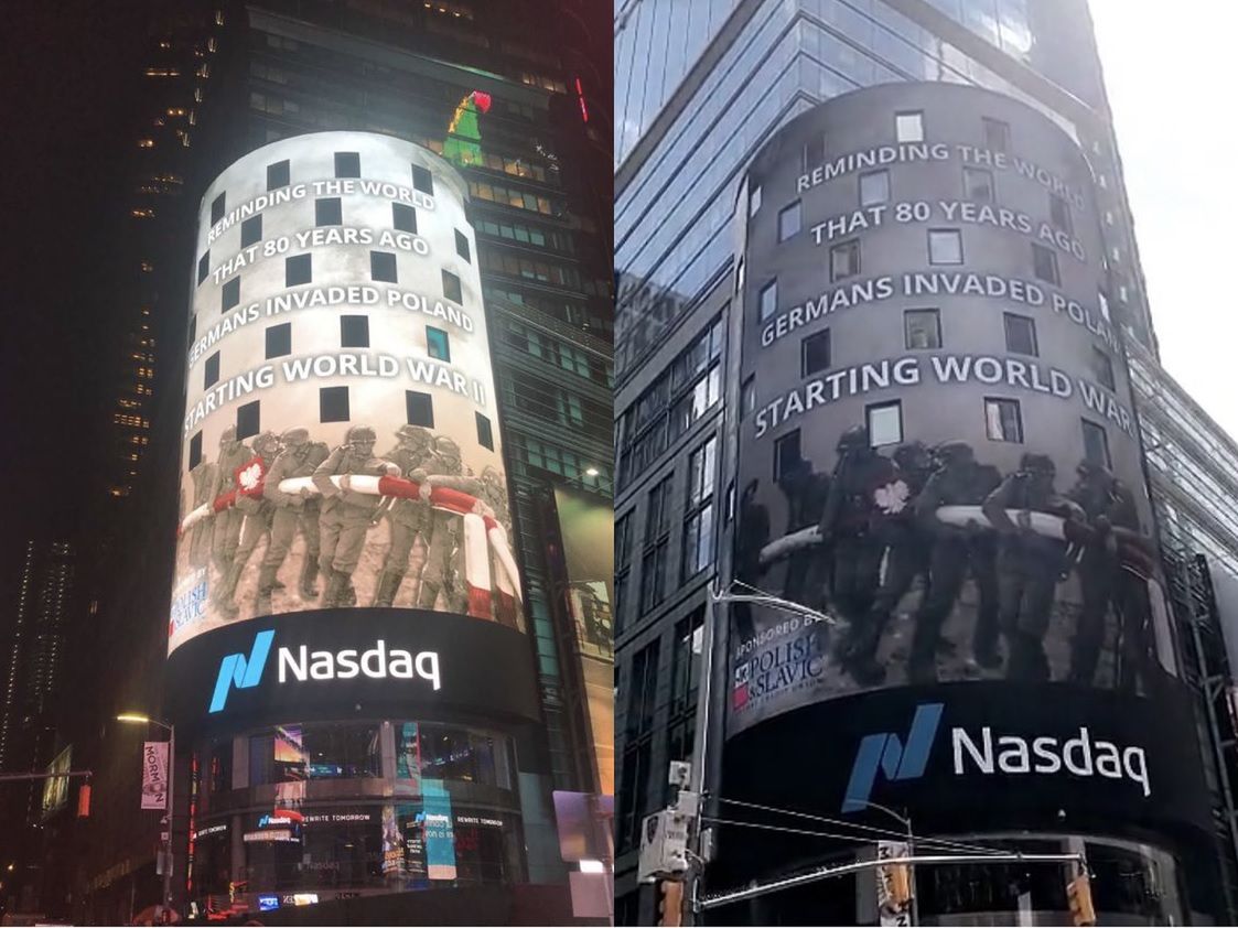 USA. Wielki napis na Times Square z okazji 1 września