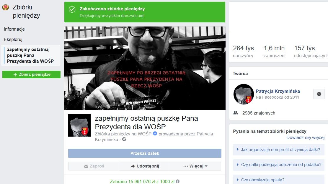 Popularność spontanicznej akcji była tak ogromna, że w sumie udało się zebrać prawie 16 mln zł