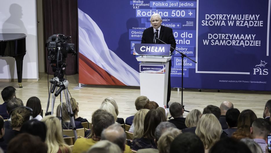 Jarosław Kaczyński na spotkaniu wyborczym PiS w Chełmie