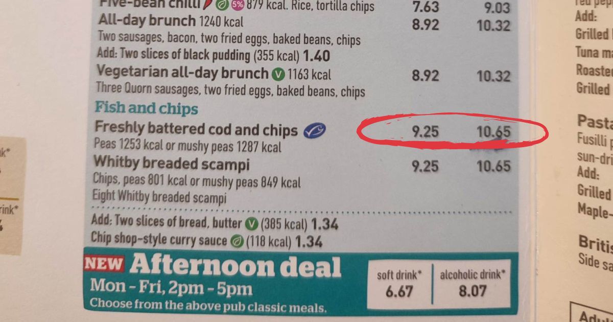 Menu w brytyjskim pubie- Pyszności