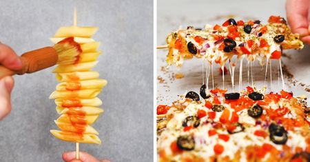Szaszłyki makaronowe a'la pizza z papryką i serem