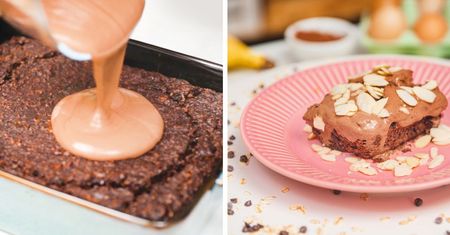 Pieczona owsianka czekoladowa z bananem i kakaową polewą