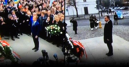 To zdjęcie spod pomnika Piłsudskiego podbija sieć. Duda sam, Tusk wśród sympatyków
