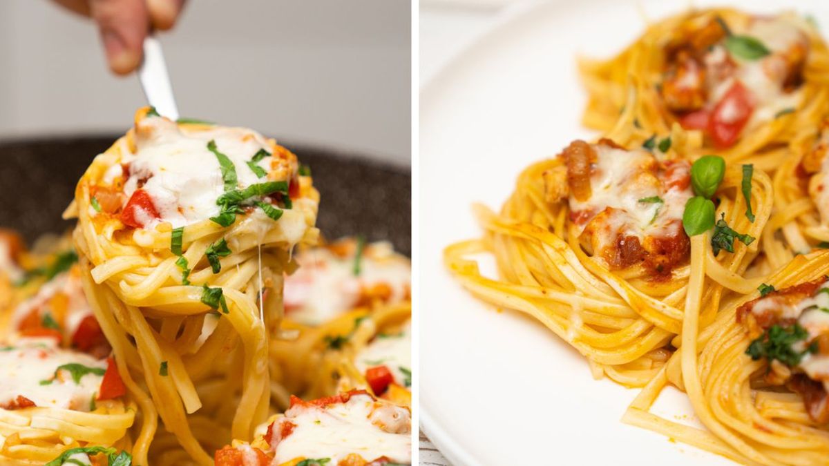 Makaronowe gniazda z kurczakiem- Pyszności