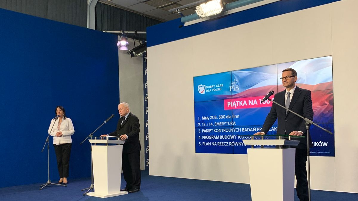 Wybory parlamentarne 2019. Morawiecki i Kaczyński o planie na pierwsze 100 dni rządu. Zaprezentowali kolejną "piątkę PiS"