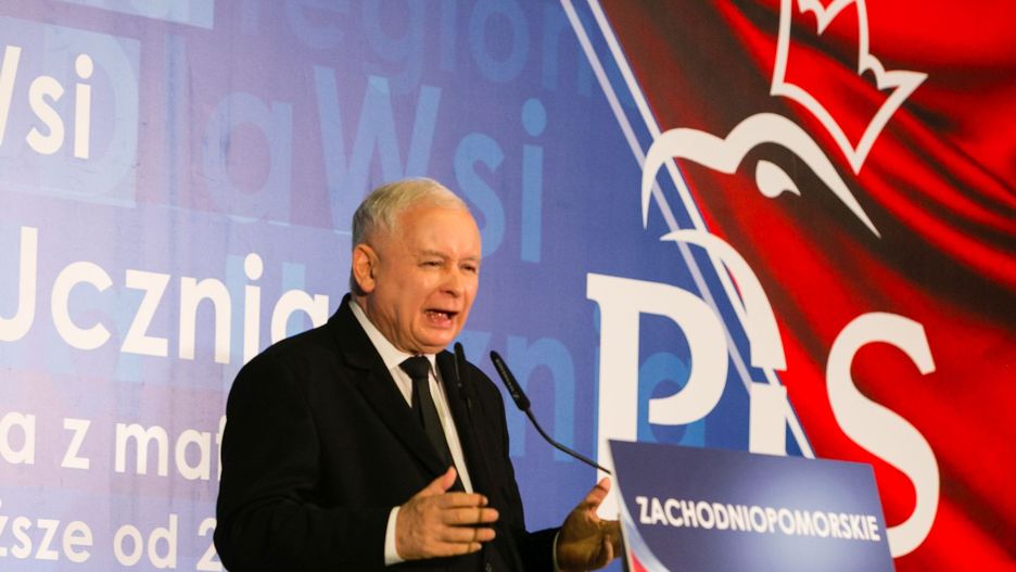 16 września 2018 r. Prezes PiS Jarosław Kaczyński przemawia w auli Uniwersytetu Szczecińskiego.