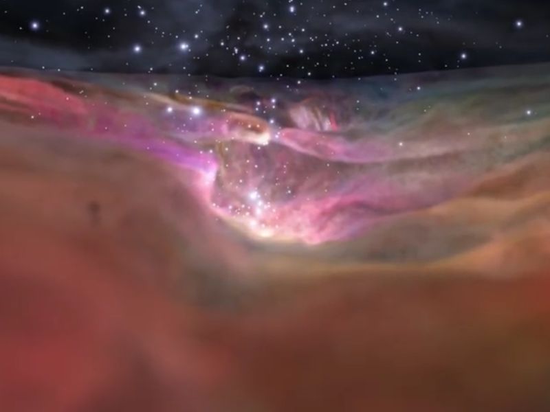 NASA pokazała niesamowitą wizualizację Wielkiej Mgławicy Oriona. Zebrali zdjęcia z teleskopu Hubble'a i Spitzera.