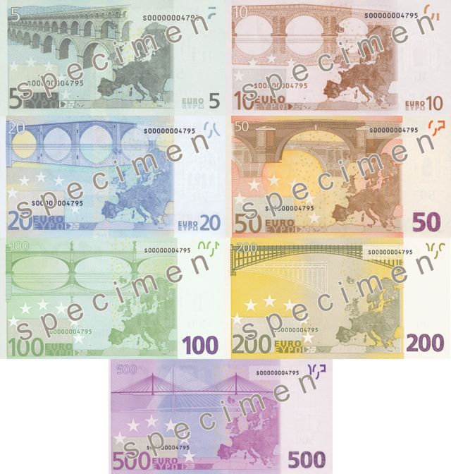 Rewers banknotów euro (fot. Wikipedia / WP) 