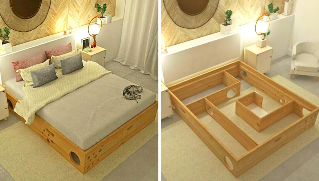 Stworzyli łóżko z miejscem przeznaczonym dla kota. Pomysł zachwyca!