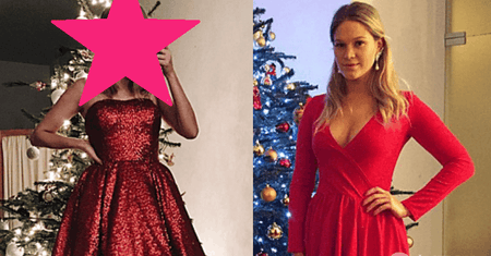 Skromna stylizacja Zosi Ślotały pod choinką. Na sukienkę tej marki postawiła też inna blogerka