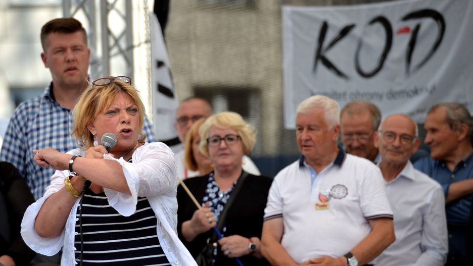 Dorota Stalińska na proteście KOD w Sejmie.