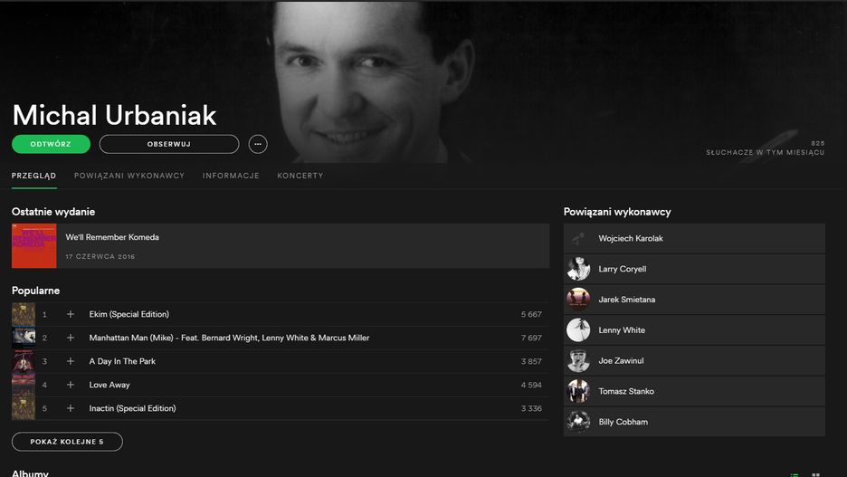 Michał Urbaniak w serwisie Spotify