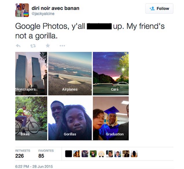 Google Photos stwierdziło, że dwoje ludzi to goryle