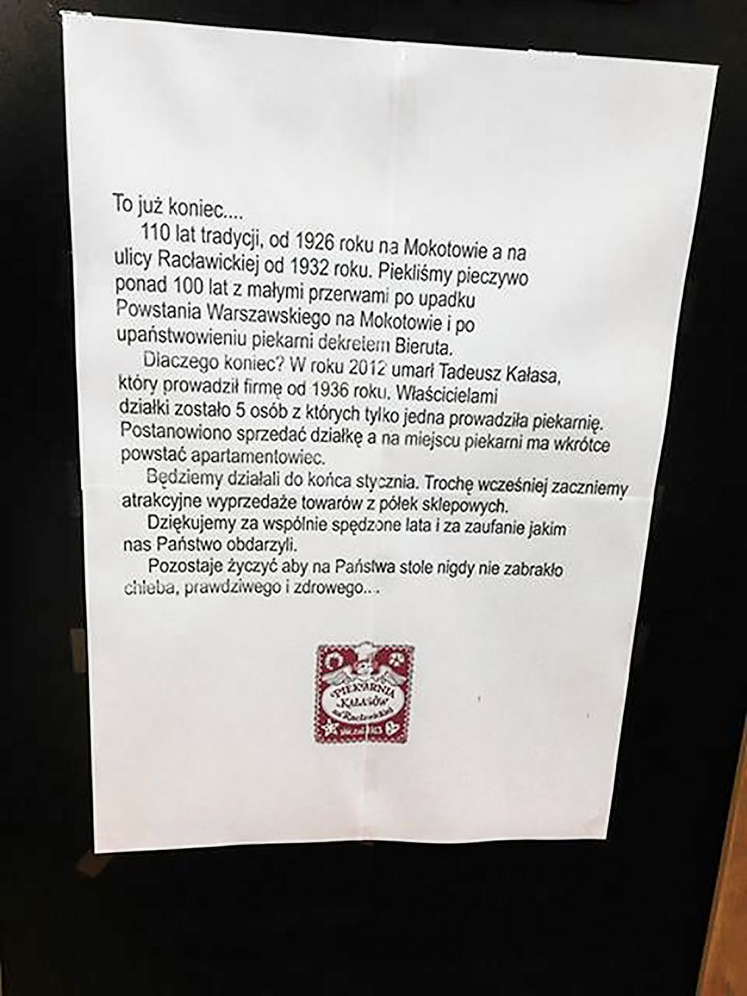Warszawa. Piekarnia "Kuracyjna" przy Racławickiej znika z mapy stolicy 