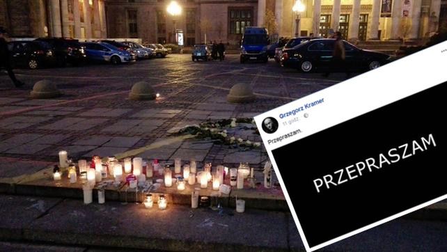 Znicze przed PKiN - pojawiały się już w dniu samospalenia Piotra Szczęsnego