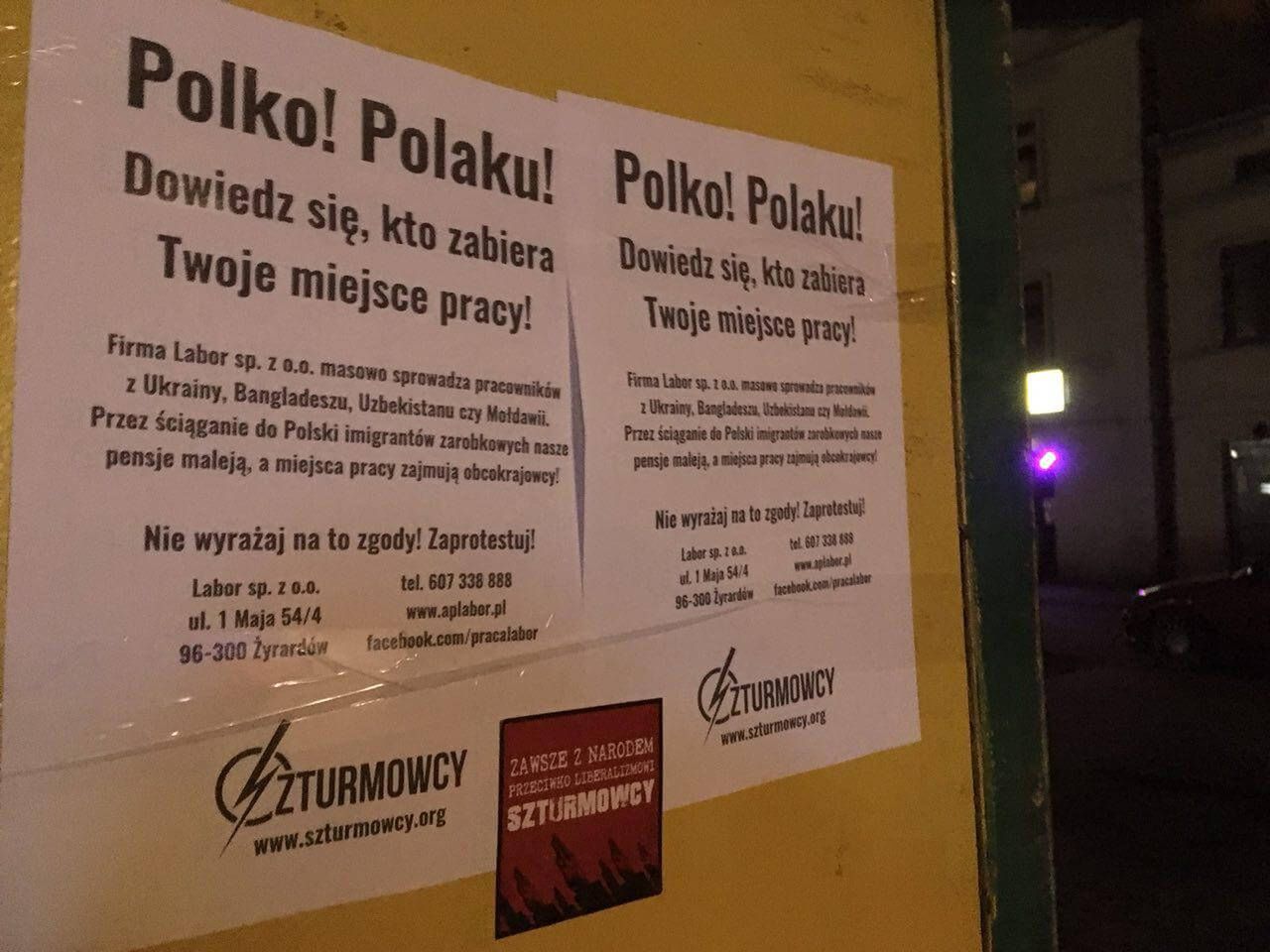 "Szturmowcy" protestują przeciwko pracownikom z Ukrainy. Rozwiesili plakaty