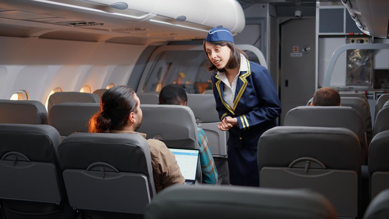 dlaczego stewardesy siedzą przodem do pasażerów, fot. freepik