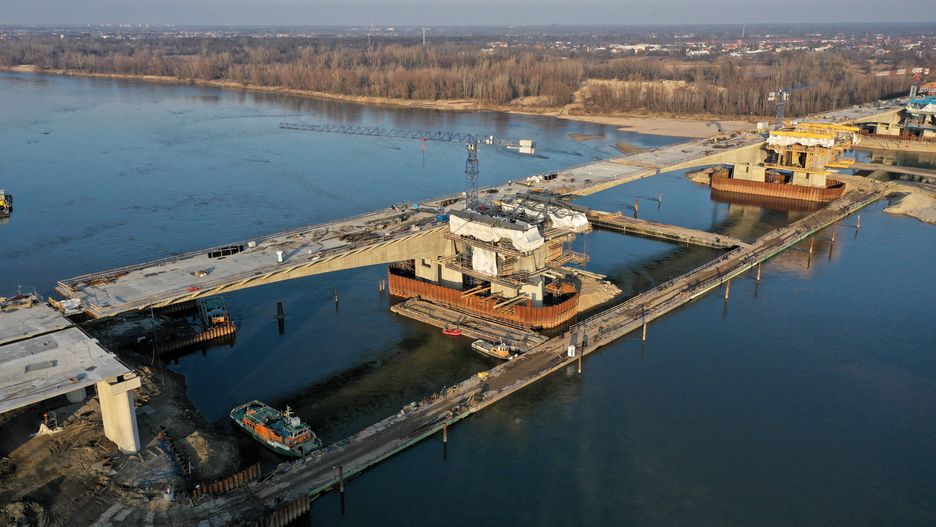 Warszawa. Budowa mostu Południowego