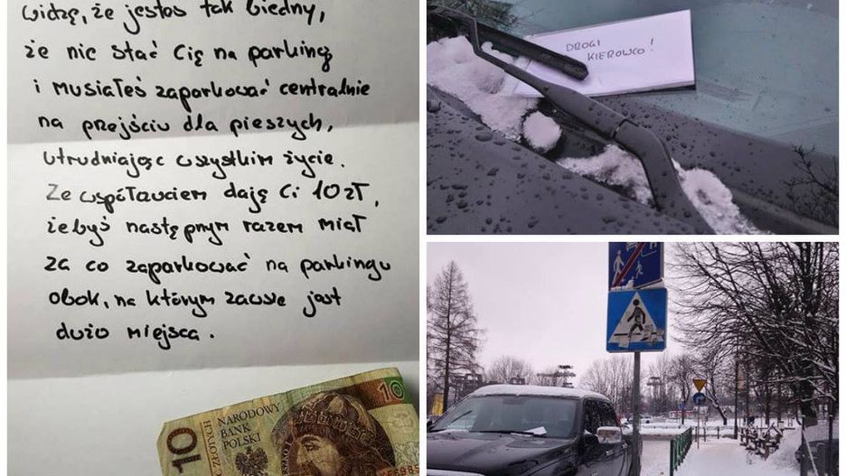 Kierowca zaparkował na przejściu dla pieszych.