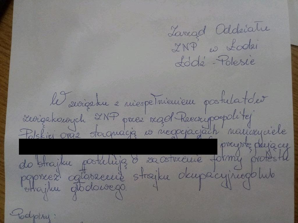 Petycja do ZNP o zaostrzenie strajku. 