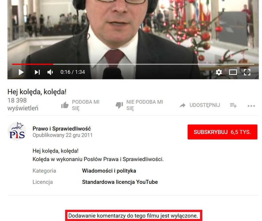PiS zablokowało dodawanie komentarzy. 