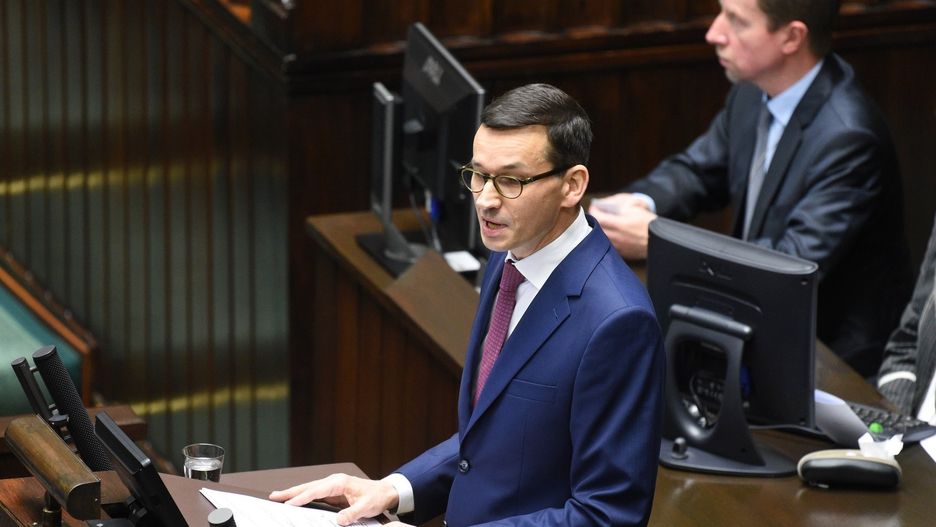 Mateusz Morawiecki podczas wygłaszania expose.