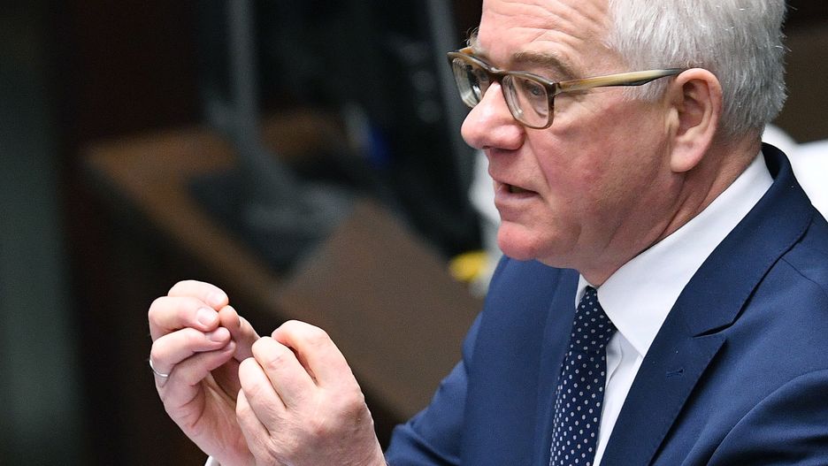 Szef MSZ Jacek Czaputowicz podczas expose
