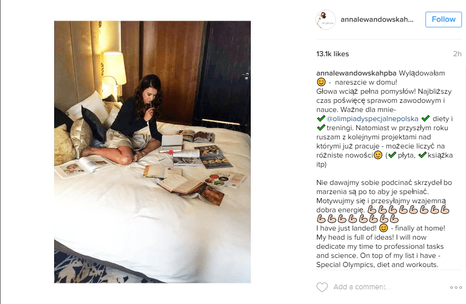 Anna Lewandowska uczy się i pracuje