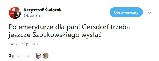 Wpis na Twitterze prowadzącego "Minęła 8" 