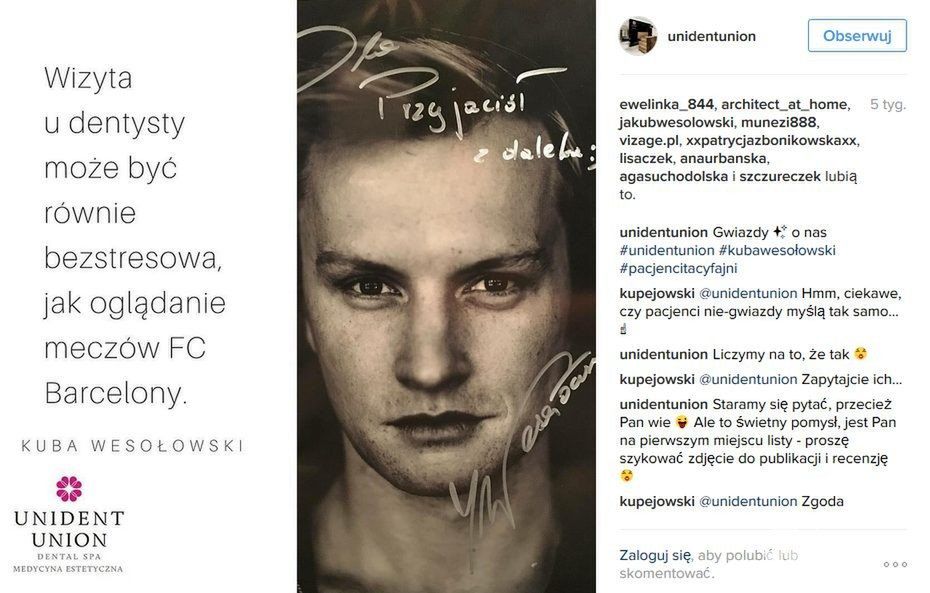 Znani pacjenci kliniki Unident Union: Kuba Wesołowski