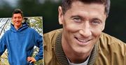 Robert Lewandowski w niebieskim dresie na spacerze z córką. Chyba zrobiło mu się gorąco