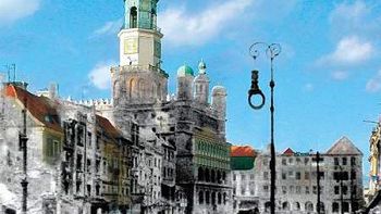 Komputerowo odbudowany ratusz, collage M. Michałowski