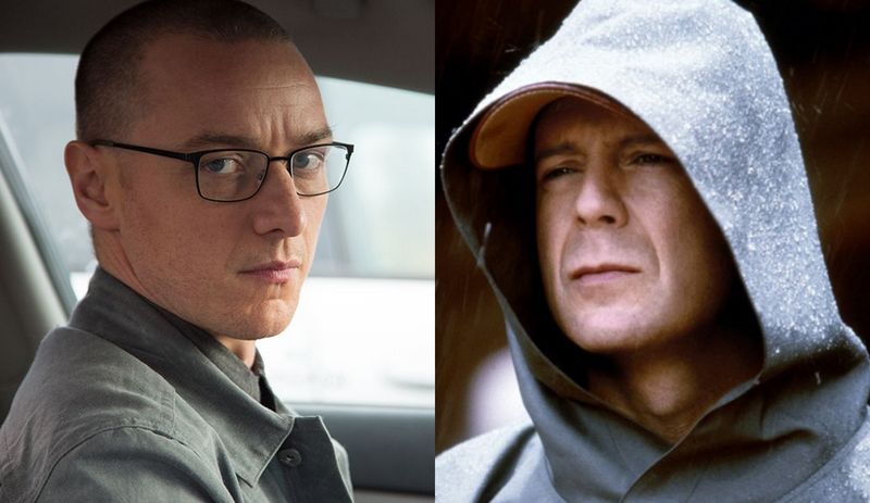 James McAvoy i Bruce Willis jako Kevin Wendell Crumb i David Dunn