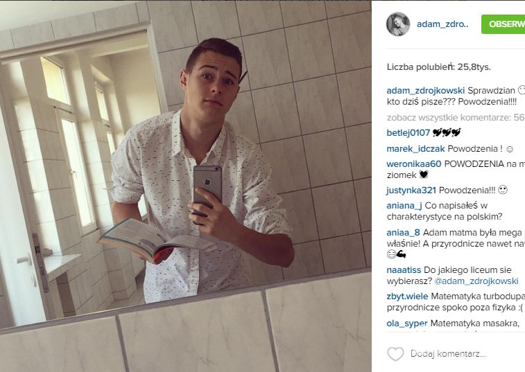 Adam Zdrójkowski pisał egzamin gimnazjalny 2016