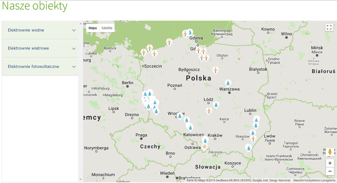 Działające obiekty PGE Energia Odnawialna. 