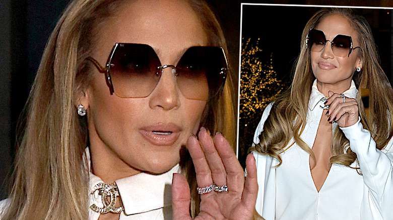 Jennifer Lopez biały płaszcz, stylizacja