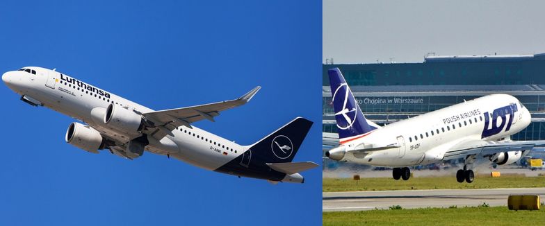 Po lewej samolot Lufthansy, po prawej LOT-u. Polskiej spółce nie podoba się podobieństwo logo na ogonie.