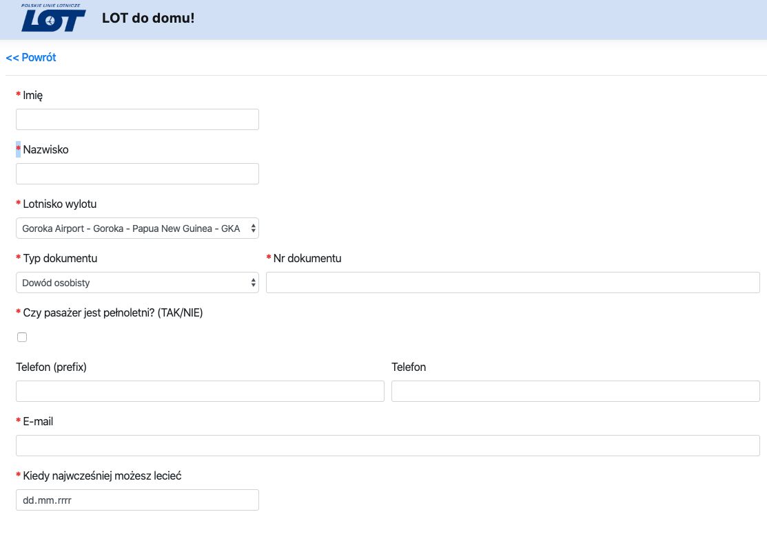 Tak wygląda formularz do wypełnienia 