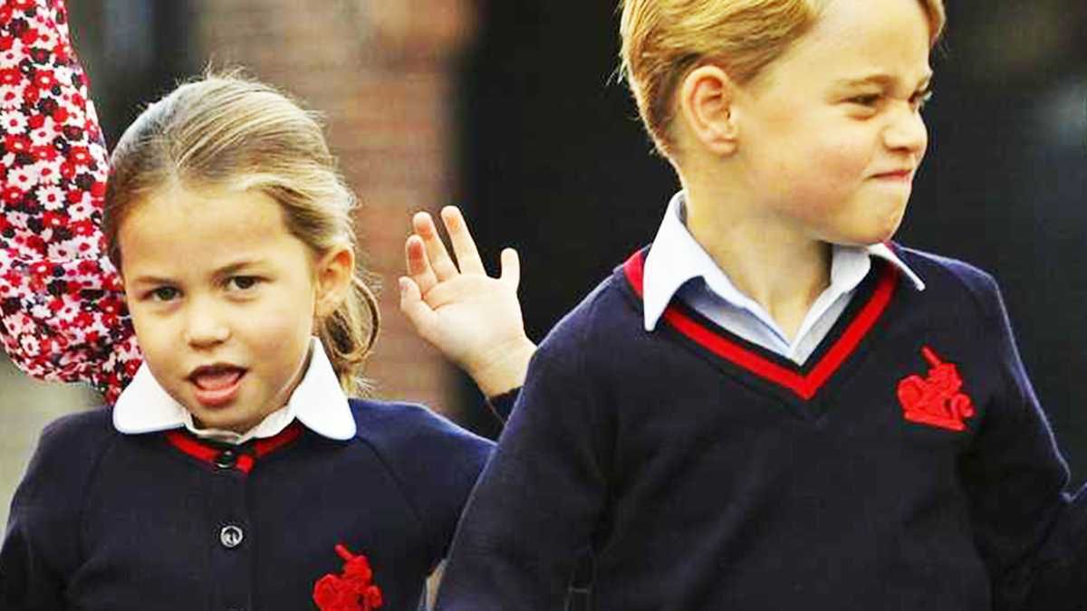 Britain's Princess Charlotte of Cambridge, accompanied by her father, Britain's Prince William, Duke of Cambridge, her mother, Britain's Catherine, Duchess of Cambridge, is greeted by Helen Haslem, head of the lower school (CR) on her arrival for her first day of school at Thomas's Battersea in London on September 5, 2019. (Photo by Aaron Chown / POOL / AFP)