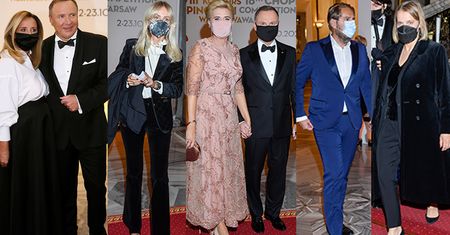 Gwiazdy i politycy na gali Konkursu Chopinowskiego: Agnieszka Woźniak-Starak, Jacek i Joanna Kurscy, Agata i Andrzej Dudowie