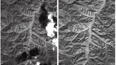 Miejsce eksplozji sfotografowane przez satelitę