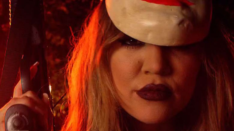 14 August 2014 - Los Angeles - USA**** STRICTLY NOT AVAILABLE FOR USA ***Khloe Kardashian wears freaky mask in bizarre music video for boyfriend French Montana's new single Don't Panic. The reality star a scary clown mask and touts a crossbow as she joins the hip hop crew in a video that even features a Kim Kardashian lookalike. Khloe plays the role of one of the thugs playing a vicious prank on the busty brunette. Her long highlighted tresses are hard to miss, even though her face is hidden behind the painted white clown's mask. A group Montana's pals are then seen perched on a beaten up old car, playing with various weapons and each wearing frightening masks. Khloe then appears, sporting a mask of her own as she carries a heavy looking crossbow. Then viewers are shown a tied up girl getting tortured while the Kim lookalike bursts into the decrepit building, while her car is set ablaze outside. When the masked thugs - including Montana and Khloe - finally get the girl and her male friend alone in a room, rather than kill them they remove their masks, reveal who they are and everybody laughs. XPOSURE PHOTOS DOES NOT CLAIM ANY COPYRIGHT OR LICENSE IN THE ATTACHED MATERIAL. ANY DOWNLOADING FEES CHARGED BY XPOSURE ARE FOR XPOSURE'S SERVICES ONLY, AND DO NOT, NOR ARE THEY INTENDED TO, CONVEY TO THE USER ANY COPYRIGHT OR LICENSE IN THE MATERIAL. BY PUBLISHING THIS MATERIAL , THE USER EXPRESSLY AGREES TO INDEMNIFY AND TO HOLD XPOSURE HARMLESS FROM ANY CLAIMS, DEMANDS, OR CAUSES OF ACTION ARISING OUT OF OR CONNECTED IN ANY WAY WITH USER'S PUBLICATION OF THE MATERIAL. BYLINE MUST READ : Bad Boy Records/XPOSUREPHOTOS.COMPLEASE CREDIT AS PER BYLINE *UK CLIENTS MUST CALL PRIOR TO TV OR ONLINE USAGE PLEASE TELEPHONE  44 208 344 2007