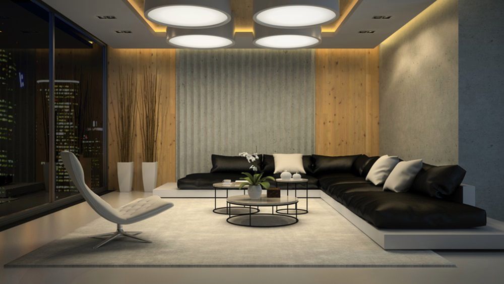 Interior of living room night view 3D rendering  