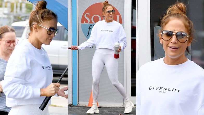 Śnieżnobiała Jennifer Lopez opuszcza siłownię w bluzie za prawie 5 TYSIĘCY ZŁOTYCH (ZDJĘCIA)